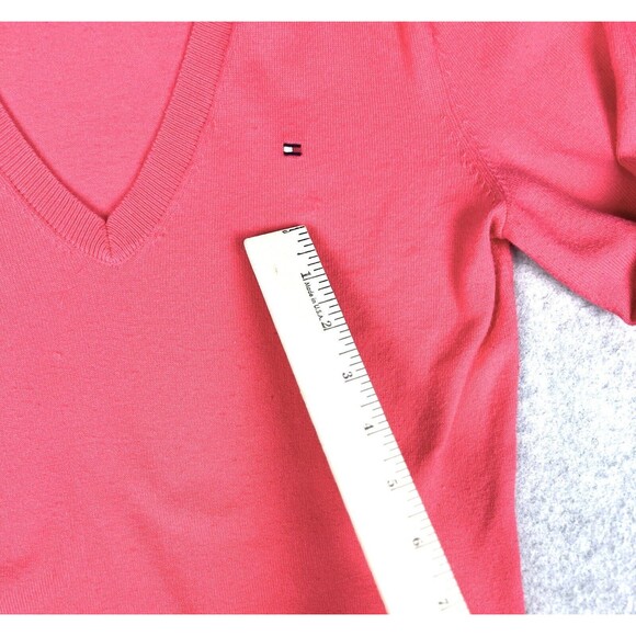 Tommy Hilfiger Pink Prima Cotton V Neck Sweater Womens XS Lightweight Knit - Picture 14 of 16